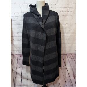 Vince Women’s M Gray Striped Hooded Open Cardigan Sweater Alpaca Wool Cashmere